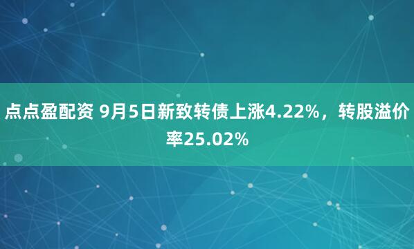 点点盈配资 9月5日新致转债上涨4.22%，转股溢价率25.02%